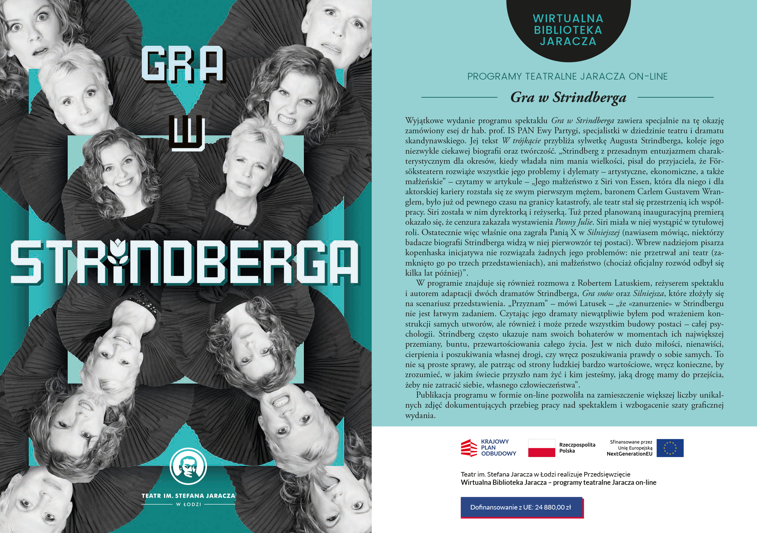 okładka i abstrakt programu teatralnego do przedstawienia „Gra w Strindberga”