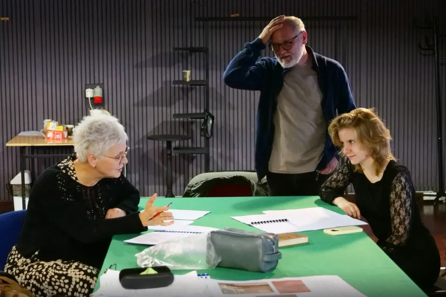 próba do spektaklu Gra w Strindberga, Robert Latusek, Agnieszka Kowalska, Sara Lityńska, fot. Marcin Nowak