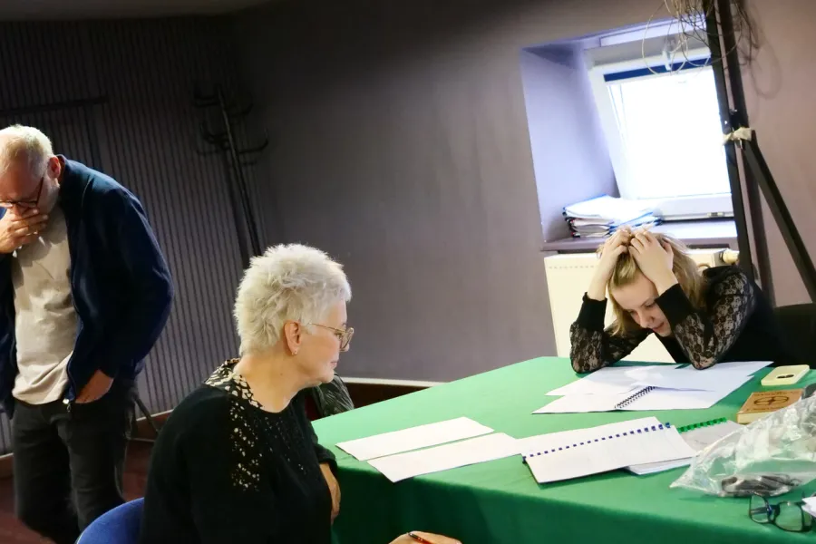 próba do spektaklu Gra w Strindberga, Robert Latusek, Agnieszka Kowalska, Sara Lityńska, fot. Marcin Nowak