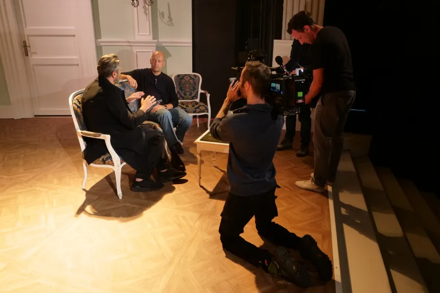 próba medialna spektaklu „Świętoszek", na zdjęciu: Olivier Janiak i Jakub Lewandowski, fot. Alicja Miśkiewicz