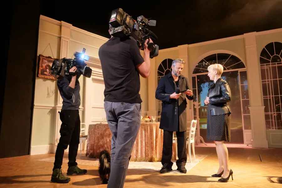 próba medialna spektaklu „Świętoszek", na zdjęciu: Olivier Janiak i Magdalena Piekorz, fot. Alicja Miśkiewicz