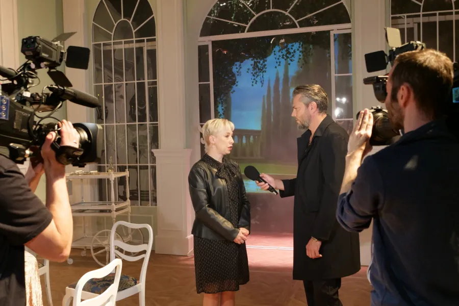 próba medialna spektaklu „Świętoszek", na zdjęciu: Olivier Janiak i Magdalena Piekorz, fot. Alicja Miśkiewicz