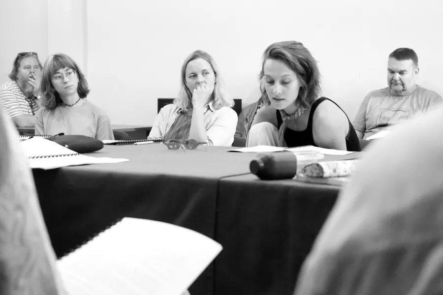 pierwsza próba spektaklu „Czas na wielki numer", na zdjęciu od lewej kompozytorka dźwięku Joanna Szczęsnowicz, Urszula Parol, Natalia Klepacka, fot. Marcin Nowak